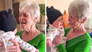 Grandparents Meet Grandchild for the First Time. Emotional Surprises