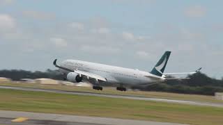 Cathay Pacific Airbus A350-1041 windy arrival into Christchurch International airport.