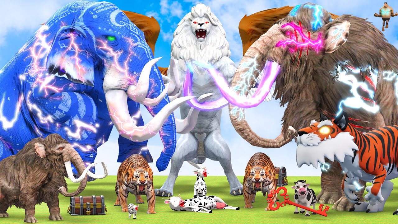 10 Mammoth Elephant Cow Vs 5 Giant Tiger Wolf Lion Fight Zombie Bull