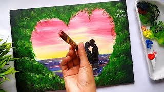 Valentine 💕 Special Acrylic Painting for Beginners | LOVE Heart Couple Painting | Relaxing
