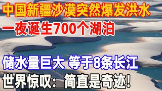 中国新疆沙漠突然爆发洪水，一夜诞生700个湖泊，储水量巨大，等于8条长江，世界惊叹：这简直是奇迹！