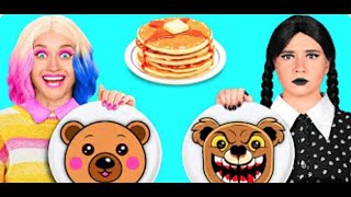 Pancake Art Challenge with Wednesday Addams | Funny Food Situations by BaRaDa Challenge