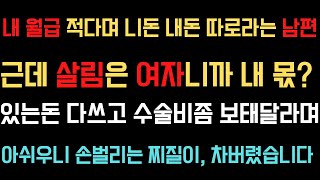 (사이다사연) 내 월급 적다며 니돈 내돈 따로라는 남편, 근데 살림은 여자니까 내 몫?,, 아쉬우니 손벌리는 찌질이, 차버렸습니다(실화사연/사이다 실화사연)