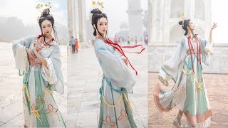 Stroll through the ancient monuments of India wearing Chinese Hanfu. [True Caicai]