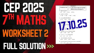 Class 7th Math |Worksheet 2 Full Solution CEP 2025 | Competency Enhancement Plan|PSEB