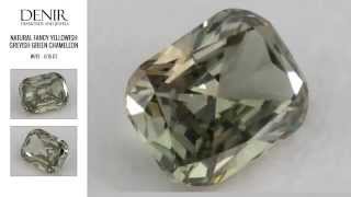 0.15 Carat, Natural Fancy Yellowish Greyish Green Chameleon, Cushion Shape, VVS2 Clarity, IGI