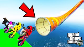 FRANKLIN TRIED IMPOSSIBLE LONGEST SKY TUBE TUNNEL PARKOUR CHALLENGE GTA 5 | SHINCHAN and CHOP