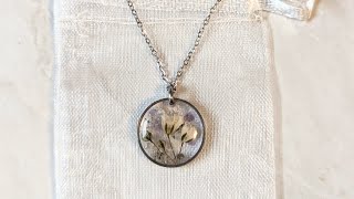 🌸 Handmade memorial pendant necklace with ashes, amethyst, and dried flowers - how it's made, resin