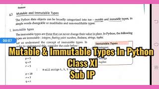 Mutable & Immutable Types In Python Class XI Sub IP