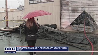 Fire destroys multiple businesses in Yelm strip mall | FOX 13 Seattle
