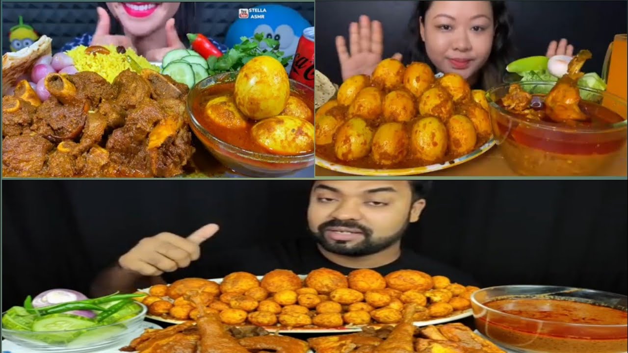 Asmr Eating Mutton Curry Egg Curry Chicken Curry Youtube