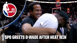 Dwyane Wade greets Erik Spoelstra and Jimmy Butler after Heat win vs. Knicks | NBA on ESPN