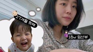 vlog. 첫째 육아를 곁들인 임신 18주차🤰🏻, 체중증가 없음, 임산부 변비