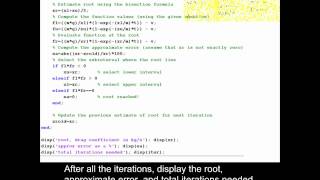 An example using the bisection method to solve for the root of an equation.