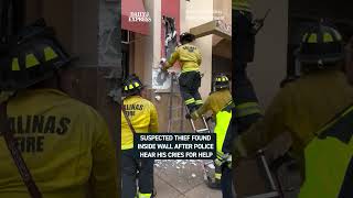 A suspected burglar was found trapped inside a wall after police officers heard his cries for help 😂