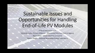 Sustainable Issues and Opportunities for Handling End-of-Life PV Modules