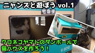 【ねこ動画】ニャンズと遊ぼう vol.1 「クロネコヤマトのダンボールで猫ハウスを作ろう」 -Make a cat's house-