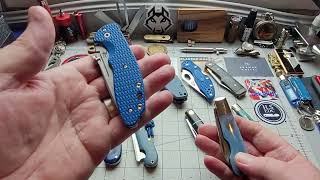 Choosing an edc pairing for a work day from my blue knives. 💙