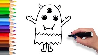 Learn How to Draw Little Monster | Teach Drawing for Kids Toddlers Coloring Page Video