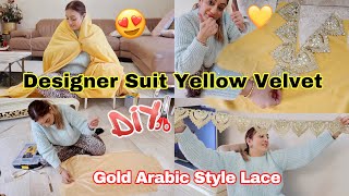 ❗️DIY a Designer Suit Yellow Velvet with🔥🖤  Gold Maroccan Lace Arabic Style 🇲🇦.!