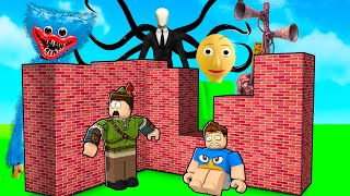 CONSTRUA PARA SOBREVIVER AO ATAQUE DE MONSTROS NO ROBLOX!!(Huggy Wuggy, Slenderman, Chica FNAF)