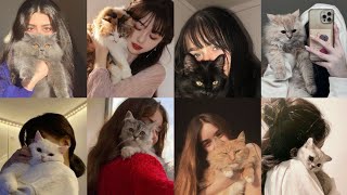 30+🌹Stylish hidden face girl dp| cute hidden🫣face girl  pic Dp | girl with cat whatsapp dp for girl