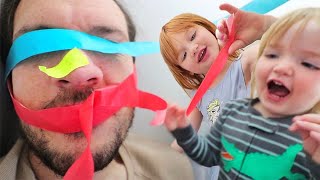 KiDS vs DAD Tape Trap!!  wakeup & morning routine, Baby Update, family beach day, buried by tape!