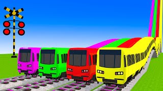 【踏切アニメ】でこぼこの二股踏切を渡る 4 列車【電車】あぶない電車 🚦Fumikiri 4 TRAINS CROSSING ON BUMPY FORKED RAILROAD CROSSING