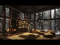 Embracing Winter's Serenity: Fireside Retreat with Gentle Snowfall for Cozy Relaxation