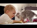 Cutest Moment! Baby Tries to Hug Tiny Kitten!