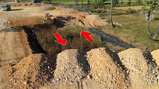 Wonderful Connection Site by Power Bulldozers Pushing Side to Side With Dump Trucks Dumping Stones