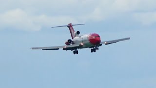 (4K) CROSSWIND landing and take-off 727 Oil Spill Response! Plane spotting at Groningen airport