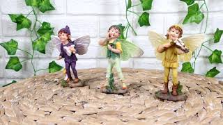 Ebros Set of 3 Fairy Garden Boy Fairies in Morning Violin Serenade Figurines 4\