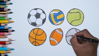 Cara Menggambar dan Mewarnai Macam macam Bola | How to Easy Draw Various Balls for Kids