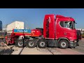 scania s730 8x4 moving a 70 ton caterpillar excavator bauvall trans