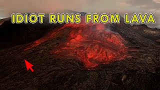 Idiot Runs From Lava After Climbing To The Eruption Cone