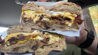 NYC Bacon Egg \u0026 Cheese Cinnamon Raisin Bagel Queens NY! #review #eating #food