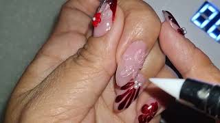 Sculptural Nail Design - Red Nail Art with Gold Accents - Viral Born Pretty Gel Nail Polishes