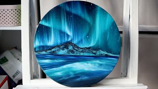 Easy oil painting for beginners | Northern lights aurora painting tutorial | Black canvas painting