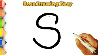 How to draw Rose 🌹 from S letter step by step for beginners | Rose drawing Easy