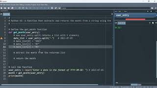 Python 65: A function that extracts and returns the month from a string using the split method
