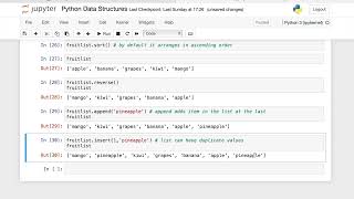 Python class 8 Data structures List - append pop remove sort reverse extend features mutable list