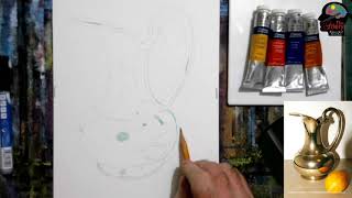 Painting Metallic Objects in Watercolour: a brass jug