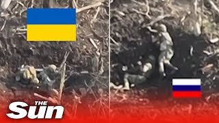 Ukrainian gunner mows down nearby Russian soldiers in close range shoot-out