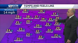 Frigid Wind Chills: Alabama freezes as Arctic air lingers in the forecast, with a warmer weekend