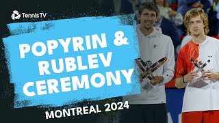 Alexei Popyrin \u0026 Andrey Rublev Speeches \u0026 Trophy Ceremony After Montreal 2024 Final