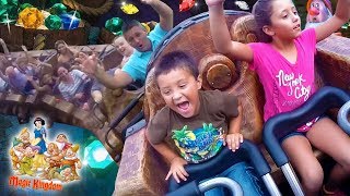 FUNnel V Fam Kids ride SEVEN DWARFS MINE TRAIN in Disney World!2014 Magic Kingdom Family Trip