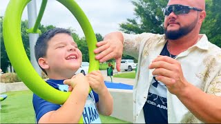 CALEB GOES to BEST SPLASH PAD PARK PLAYGROUND EVER w/ MOMMY and DADDY! KIDS PLAYING IN WATER FUN!