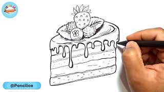 How To Draw a Piece Of birthday cake for beginners , Piece Of  cake Easy Drawing step by step