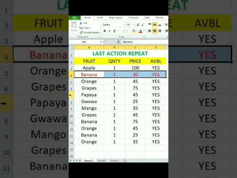 Last Action Repeat in MS Excel l MS Excel Shortcuts l Shorts l @ErSaurabhSrivastava